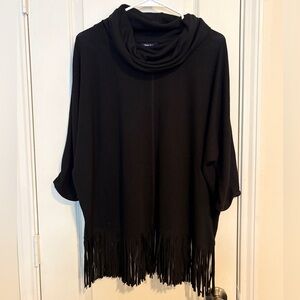 Black Fringe Cowl Neck Women's Top